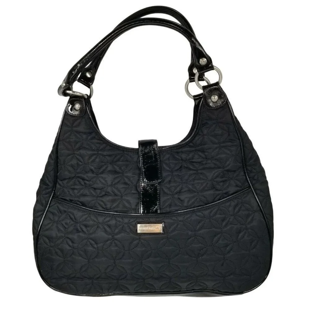 Vera Bradley Pocketbook Hobo Purse Black Quilted Patent Leather Trim